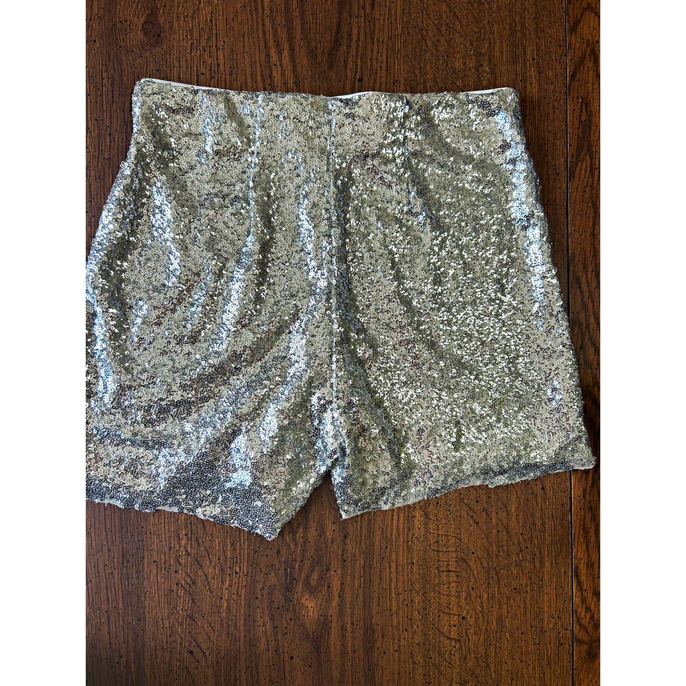H&M Women's Silver Sequin Hot Pants Shorts Pull-On Elastic Waist Lined S